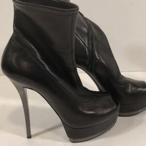 Women’s Gucci Black Leather Platform Peep Toe Heeled Ankle Boots Size 38